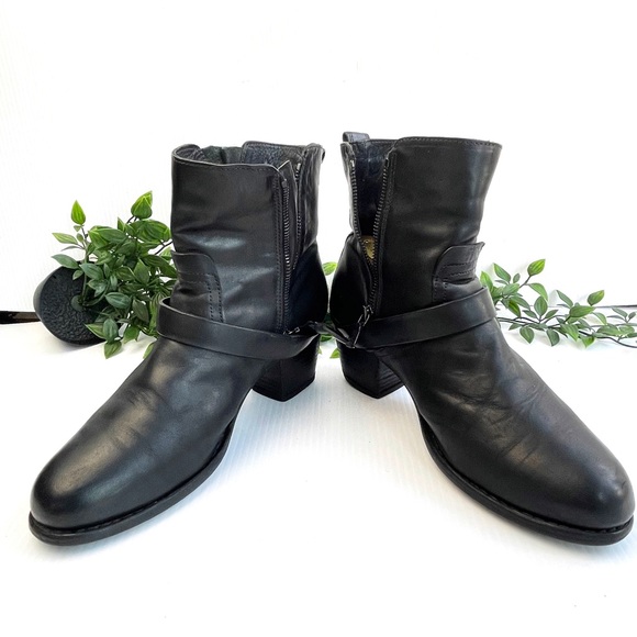 rag & bone 'Harper' Moto Boot stocked heel adjustable straps Black Size 9 - Picture 9 of 12